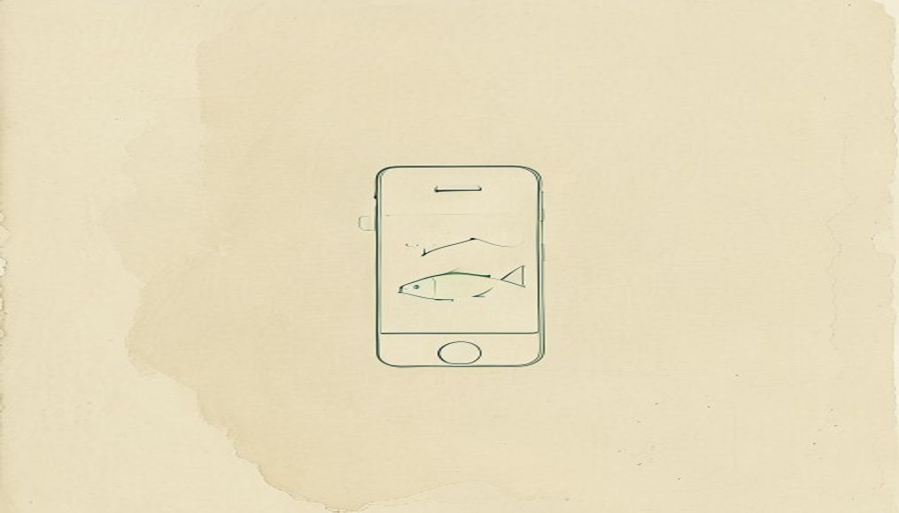 Single Android smartphone with a fish silhouette on screen — minimalist Android app ink sketch