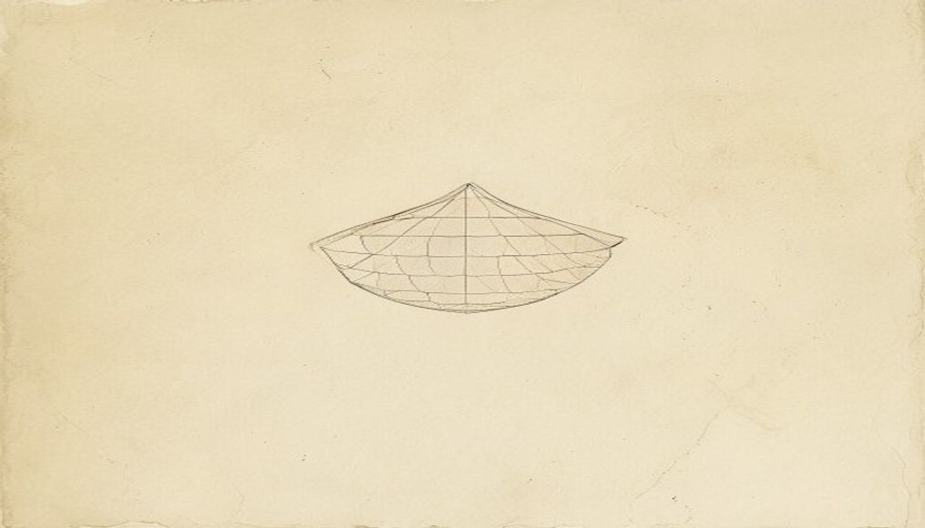 Single enlarged fish scale showing geometric structure — minimalist kosher fish rules ink sketch