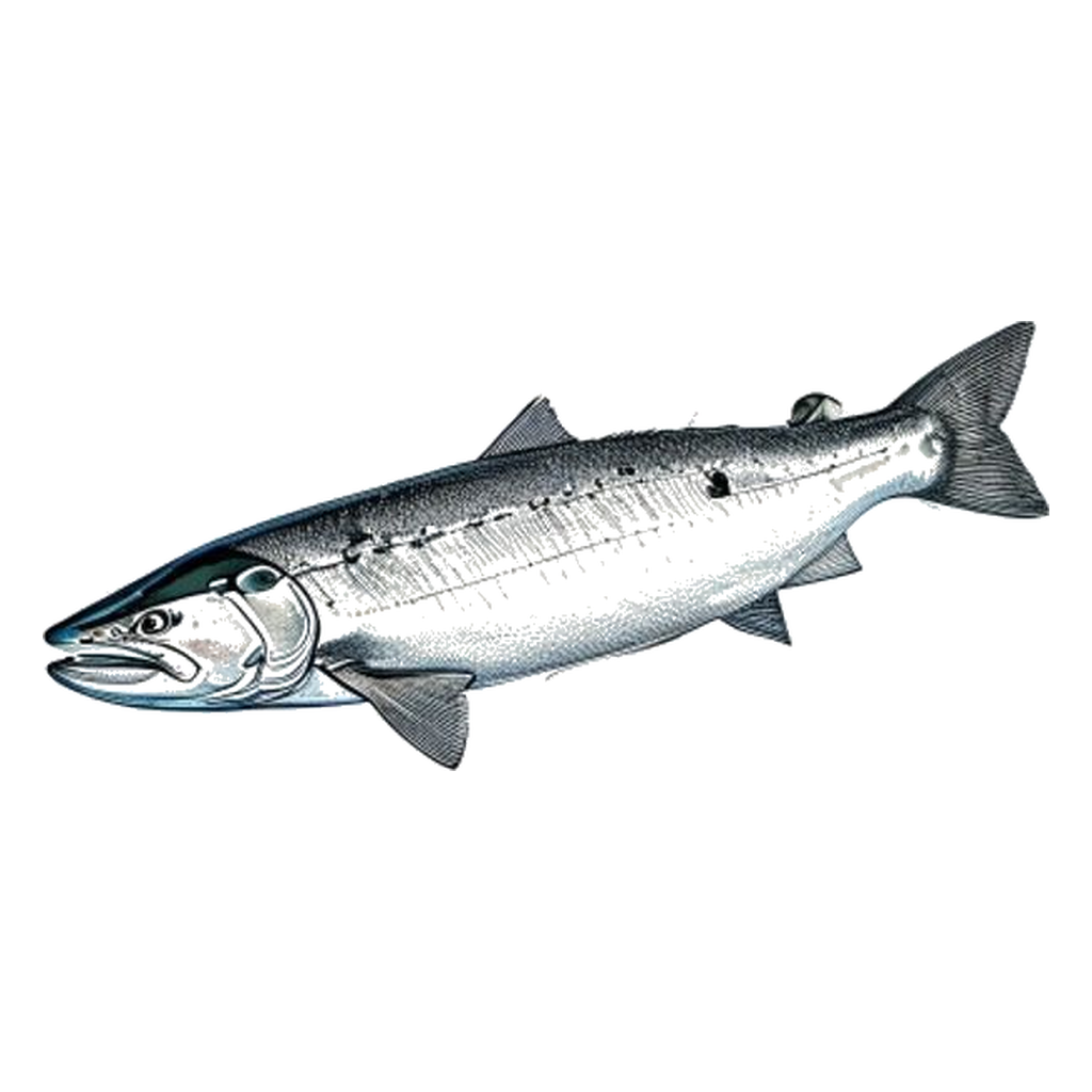Salmon — blue pen-and-pencil sketch, KosherFish illustration
