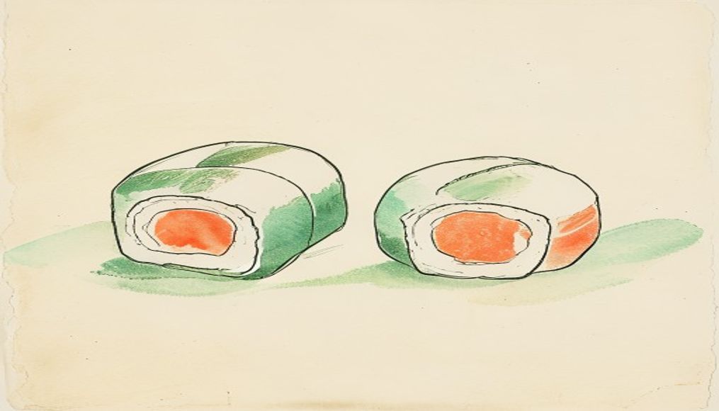 Two maki sushi rolls in cross-section — minimalist kosher sushi guide ink sketch