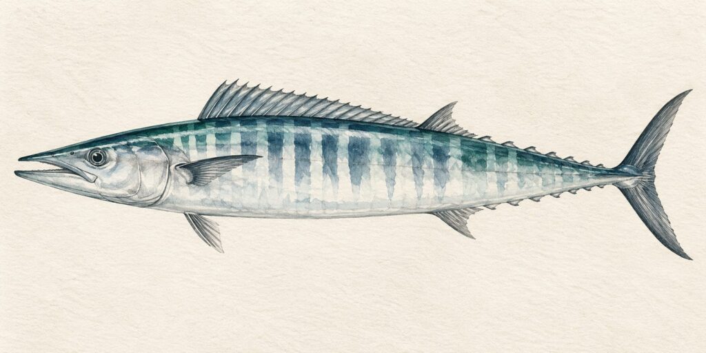 Is wahoo kosher - sketch illustration of a wahoo with its long slender body and vertical bars